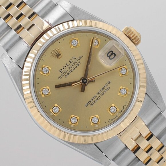 Rolex 68273 Datejust 31mm Two Tone Champagne Diamond Dial Fluted Jubilee Watch - Picture 1 of 10